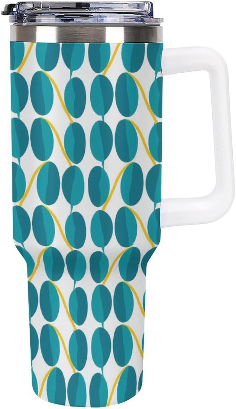 Leakproof Tumbler Vacuum Sealed Car Holder Friendly For Travel Teal And Peach Tropical Palm Leaf Pattern Water Tumbler white-style-23 - Colors E
