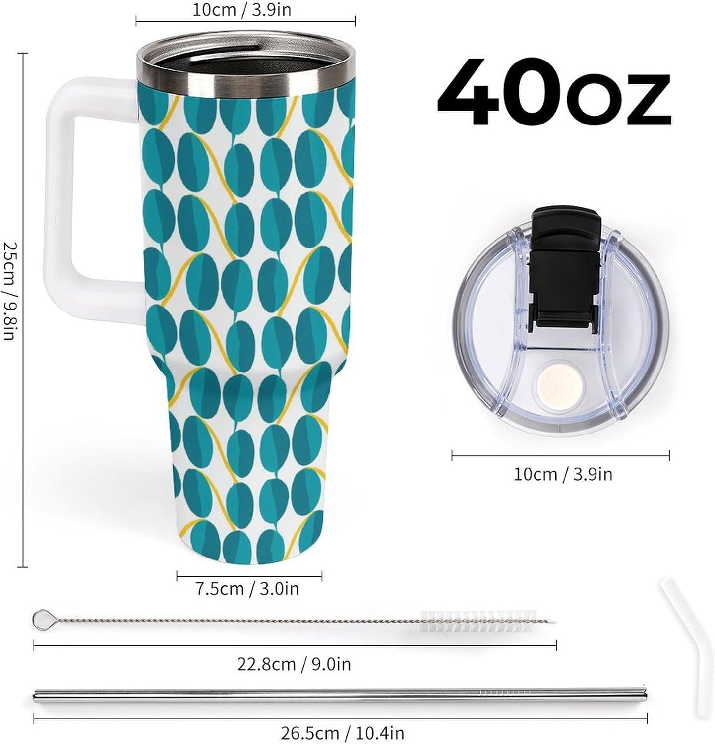 Leakproof Tumbler Vacuum Sealed Car Holder Friendly For Travel Teal And Peach Tropical Palm Leaf Pattern Water Tumbler white-style-23 - Colors E