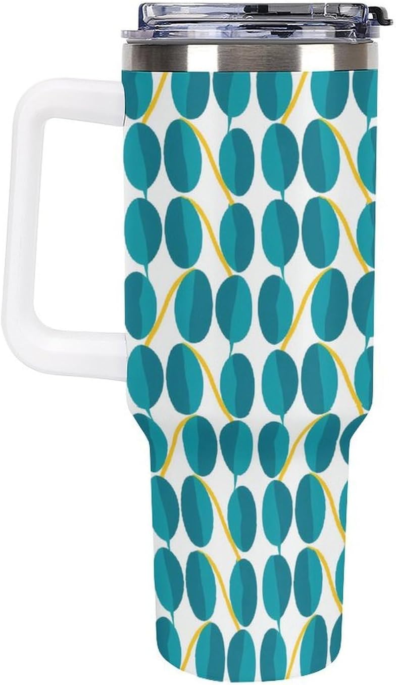 Leakproof Tumbler Vacuum Sealed Car Holder Friendly For Travel Teal And Peach Tropical Palm Leaf Pattern Water Tumbler white-style-23 - Colors E