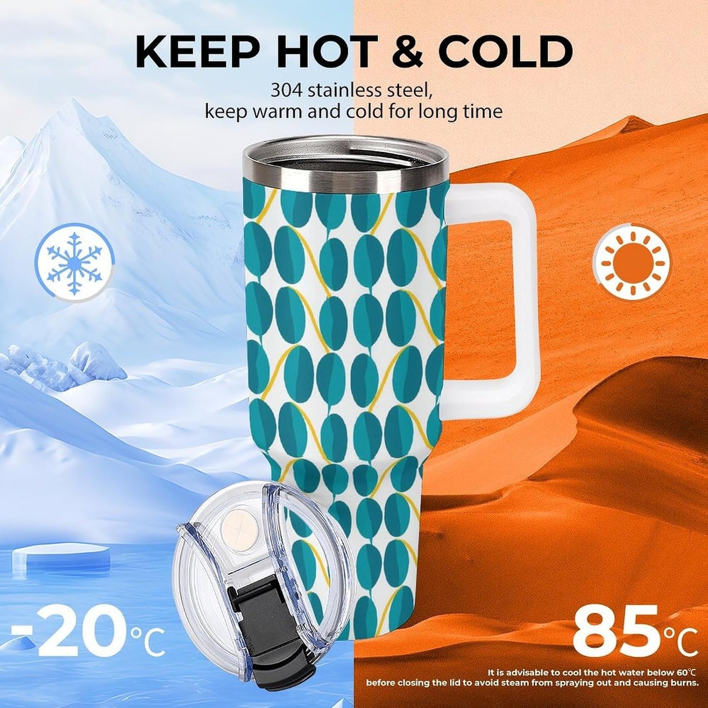 Leakproof Tumbler Vacuum Sealed Car Holder Friendly For Travel Teal And Peach Tropical Palm Leaf Pattern Water Tumbler white-style-23 - Colors E