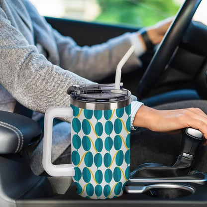 Leakproof Tumbler Vacuum Sealed Car Holder Friendly For Travel Teal And Peach Tropical Palm Leaf Pattern Water Tumbler white-style-23 - Colors E