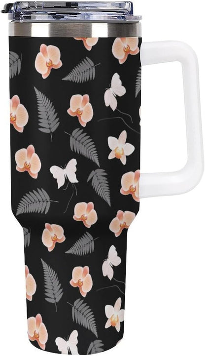 Leakproof Tumbler Vacuum Sealed Car Holder Friendly For Travel Teal And Peach Tropical Palm Leaf Pattern Water Tumbler white-style-23 - Colors E