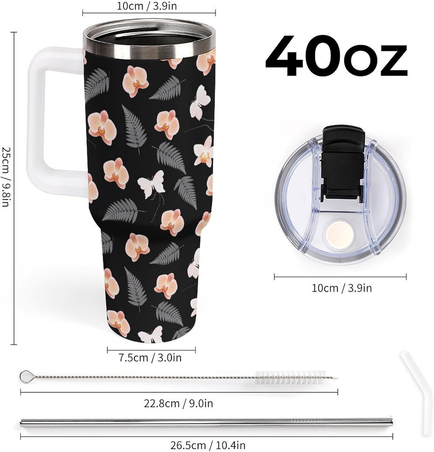 Leakproof Tumbler Vacuum Sealed Car Holder Friendly For Travel Teal And Peach Tropical Palm Leaf Pattern Water Tumbler white-style-23 - Colors E