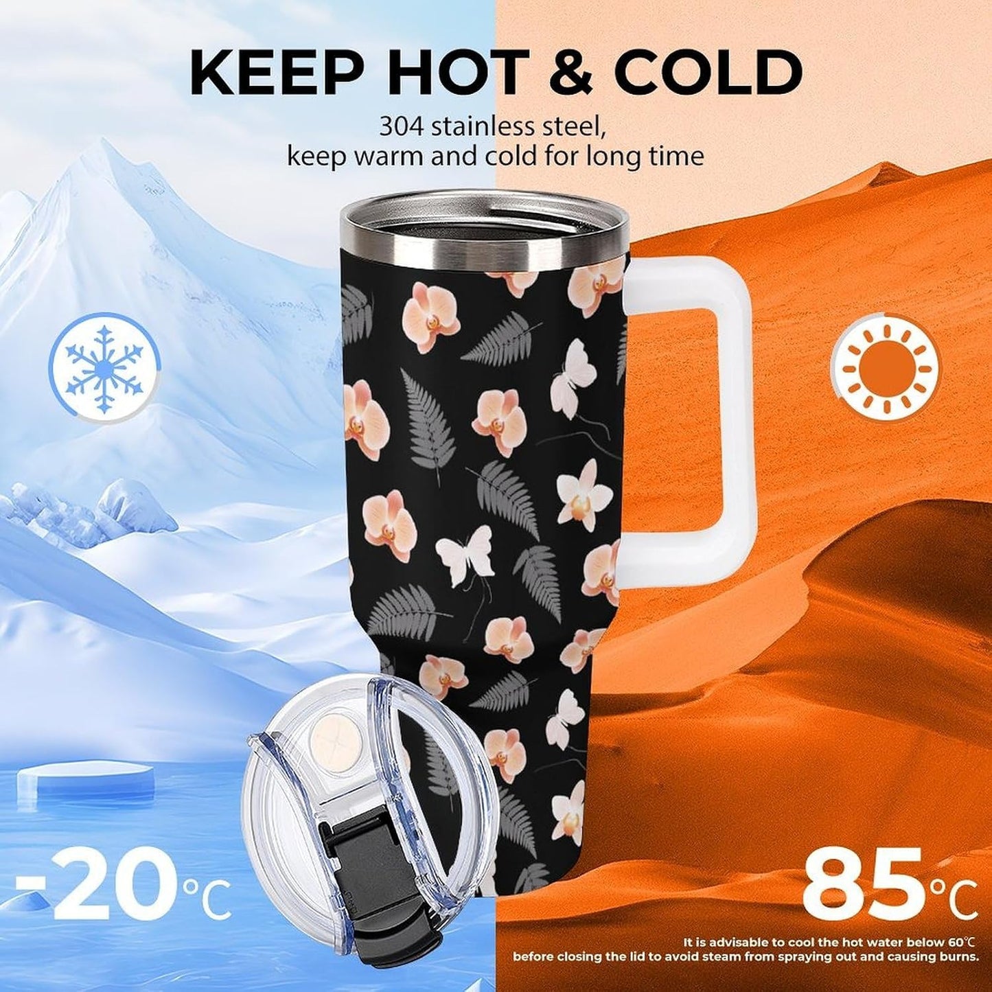 Leakproof Tumbler Vacuum Sealed Car Holder Friendly For Travel Teal And Peach Tropical Palm Leaf Pattern Water Tumbler white-style-23 - Colors E