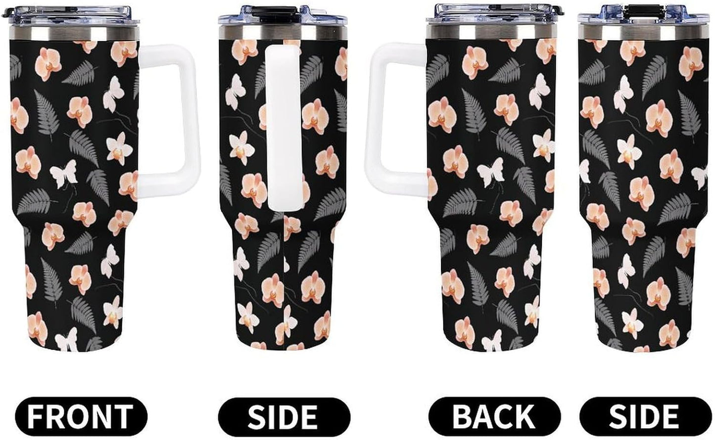 Leakproof Tumbler Vacuum Sealed Car Holder Friendly For Travel Teal And Peach Tropical Palm Leaf Pattern Water Tumbler white-style-23 - Colors E