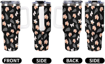 Leakproof Tumbler Vacuum Sealed Car Holder Friendly For Travel Teal And Peach Tropical Palm Leaf Pattern Water Tumbler white-style-23 - Colors E