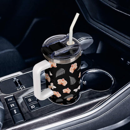 Leakproof Tumbler Vacuum Sealed Car Holder Friendly For Travel Teal And Peach Tropical Palm Leaf Pattern Water Tumbler white-style-23 - Colors E