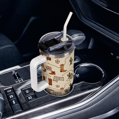 Leakproof Tumbler Vacuum Sealed Car Holder Friendly For Travel Teal And Peach Tropical Palm Leaf Pattern Water Tumbler white-style-23 - Colors E