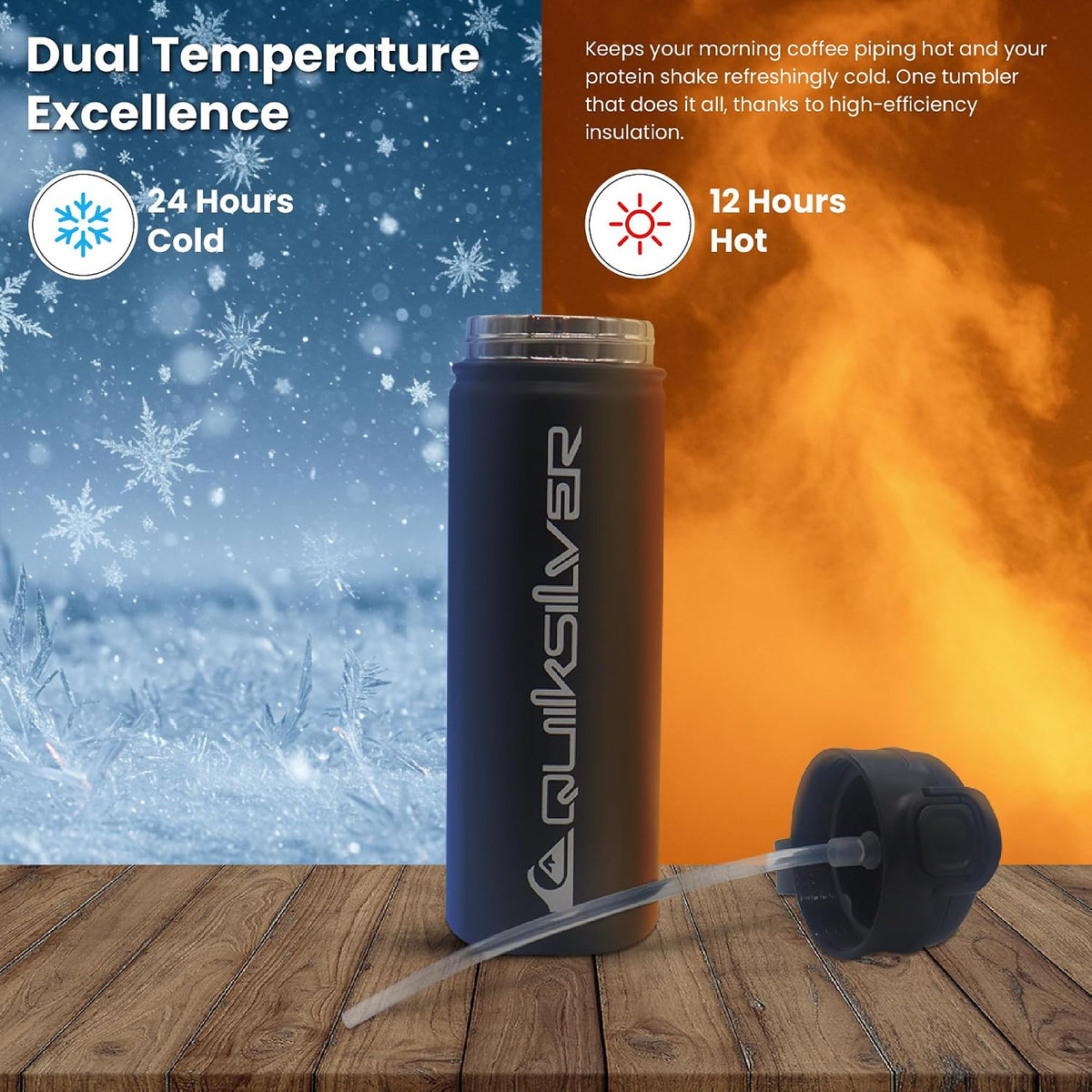 Laguna 32oz Tripple Wall Stainless Steel Water Bottle, Reusuable Sports Bottle with Leak-Proof Straw and Spout Lid, Non-Slip Rubber Base, Carrier Handle, 24H Hot & Cold Insulated Tumbler