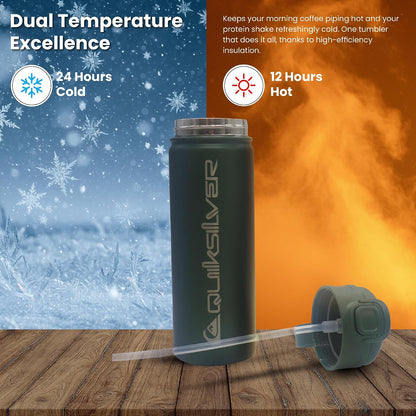 Laguna 32oz Tripple Wall Stainless Steel Water Bottle, Reusuable Sports Bottle with Leak-Proof Straw and Spout Lid, Non-Slip Rubber Base, Carrier Handle, 24H Hot & Cold Insulated Tumbler