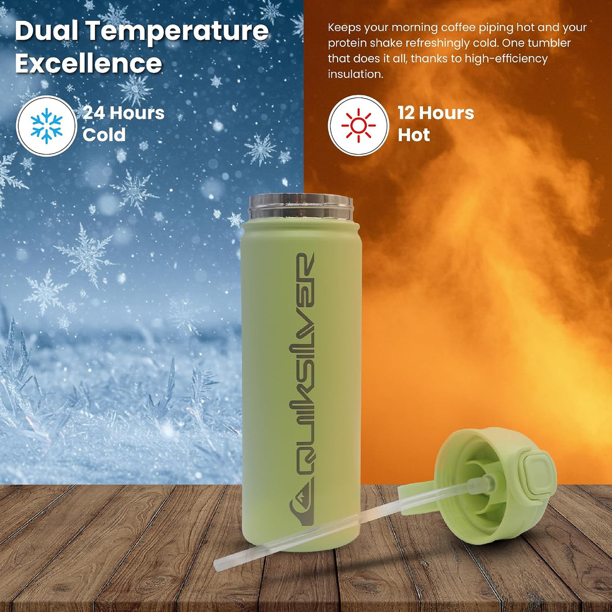 Laguna 32oz Tripple Wall Stainless Steel Water Bottle, Reusuable Sports Bottle with Leak-Proof Straw and Spout Lid, Non-Slip Rubber Base, Carrier Handle, 24H Hot & Cold Insulated Tumbler