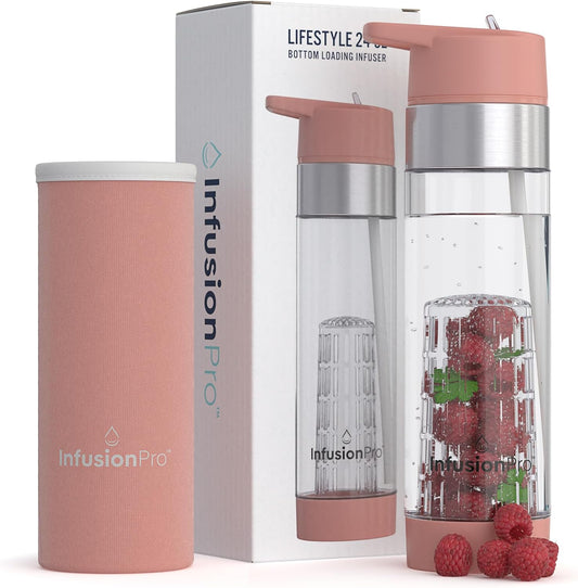 Fruit Infuser Water Bottle, 24 oz, Flip-Up Straw Lid