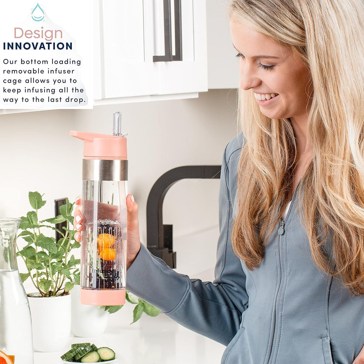 Fruit Infuser Water Bottle, 24 oz, Flip-Up Straw Lid