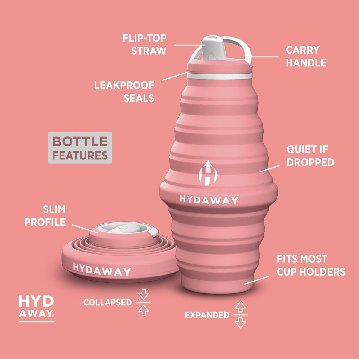 25oz Collapsible Water Bottle, Packable Leakproof for Travel