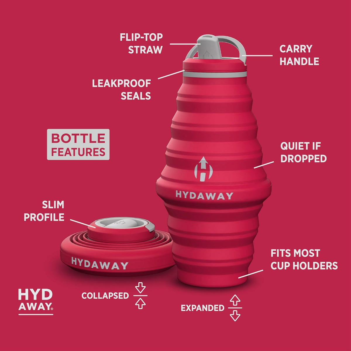 25oz Collapsible Water Bottle, Packable Leakproof for Travel