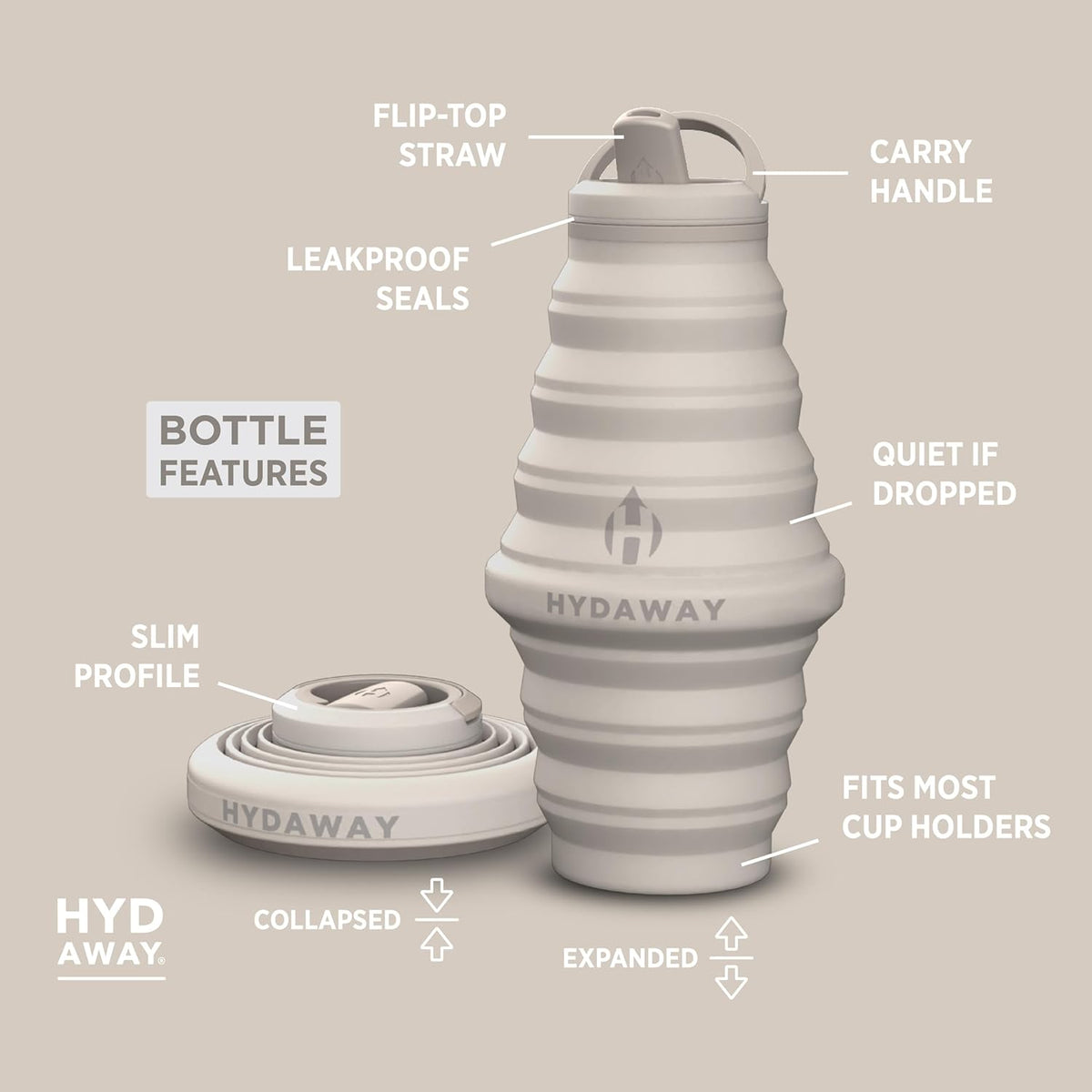 25oz Collapsible Water Bottle, Packable Leakproof for Travel
