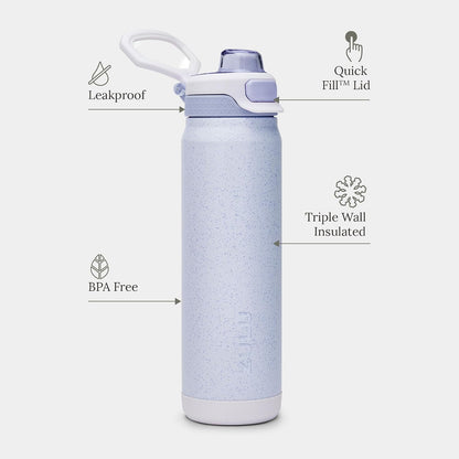 Powerfill Pro 32oz Stainless Steel Sip or Chug Water Bottle, High Tide