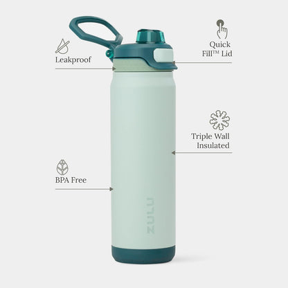Powerfill Pro 32oz Stainless Steel Sip or Chug Water Bottle, High Tide