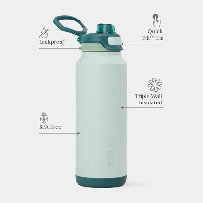 Powerfill Pro 32oz Stainless Steel Sip or Chug Water Bottle, High Tide