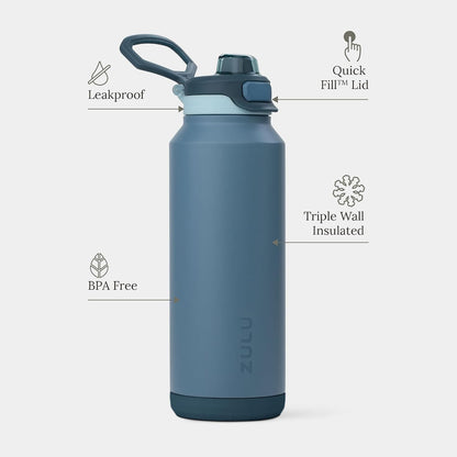 Powerfill Pro 32oz Stainless Steel Sip or Chug Water Bottle, High Tide