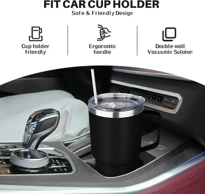 40 oz Tumbler with Handle, Insulated Tumbler with Lid and Straw, Reusable Stainless Steel Vacuum Insulated Cup, 100% Leak Proof Thermal Travel Coffee Mug Cup for Cold and Hot (Light Purple)