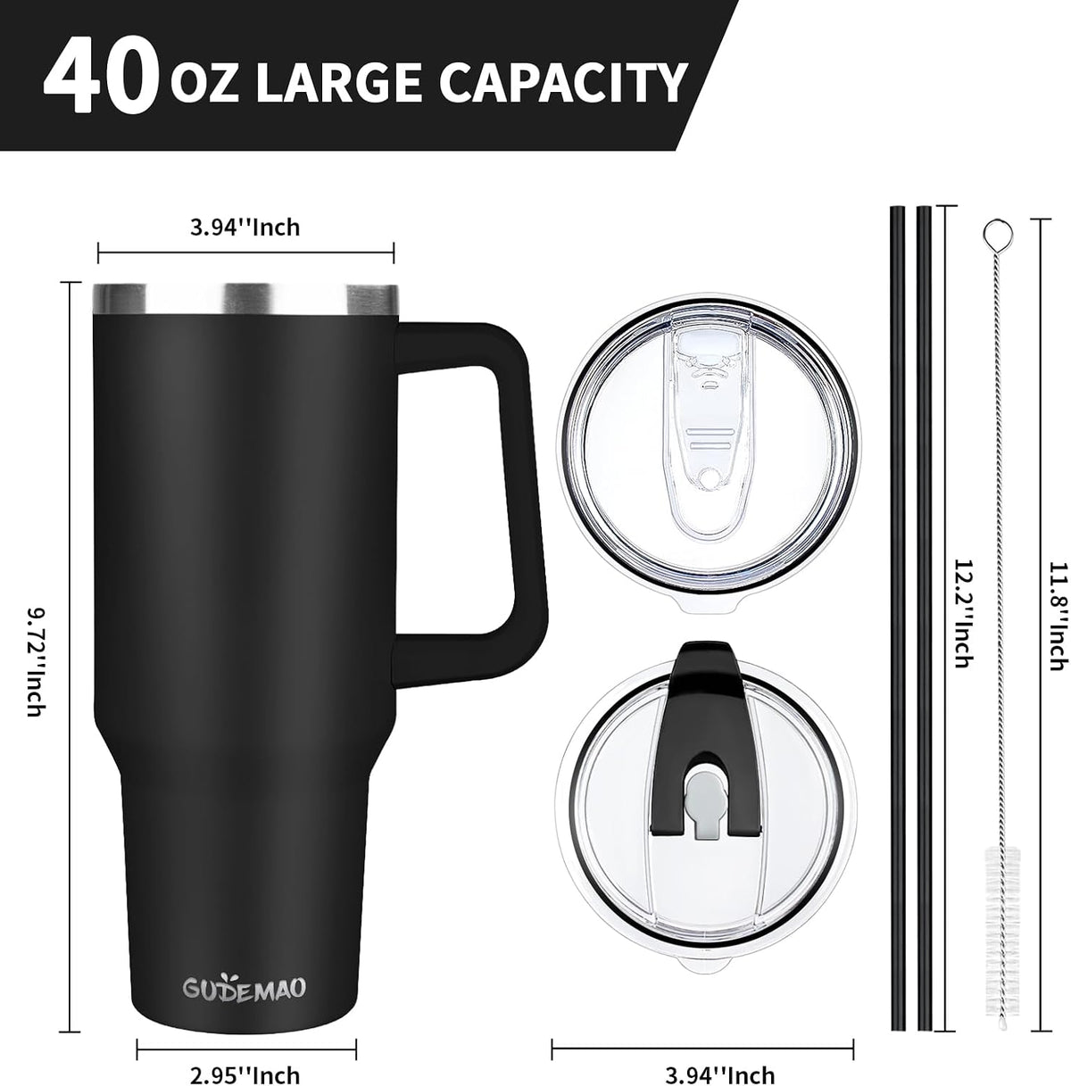 40 oz Tumbler with Handle, Insulated Tumbler with Lid and Straw, Reusable Stainless Steel Vacuum Insulated Cup, 100% Leak Proof Thermal Travel Coffee Mug Cup for Cold and Hot (Light Purple)