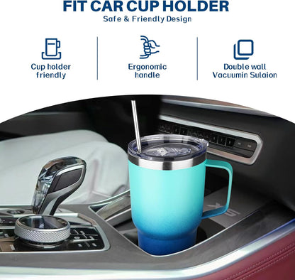 40 oz Tumbler with Handle, Insulated Tumbler with Lid and Straw, Reusable Stainless Steel Vacuum Insulated Cup, 100% Leak Proof Thermal Travel Coffee Mug Cup for Cold and Hot (Light Purple)