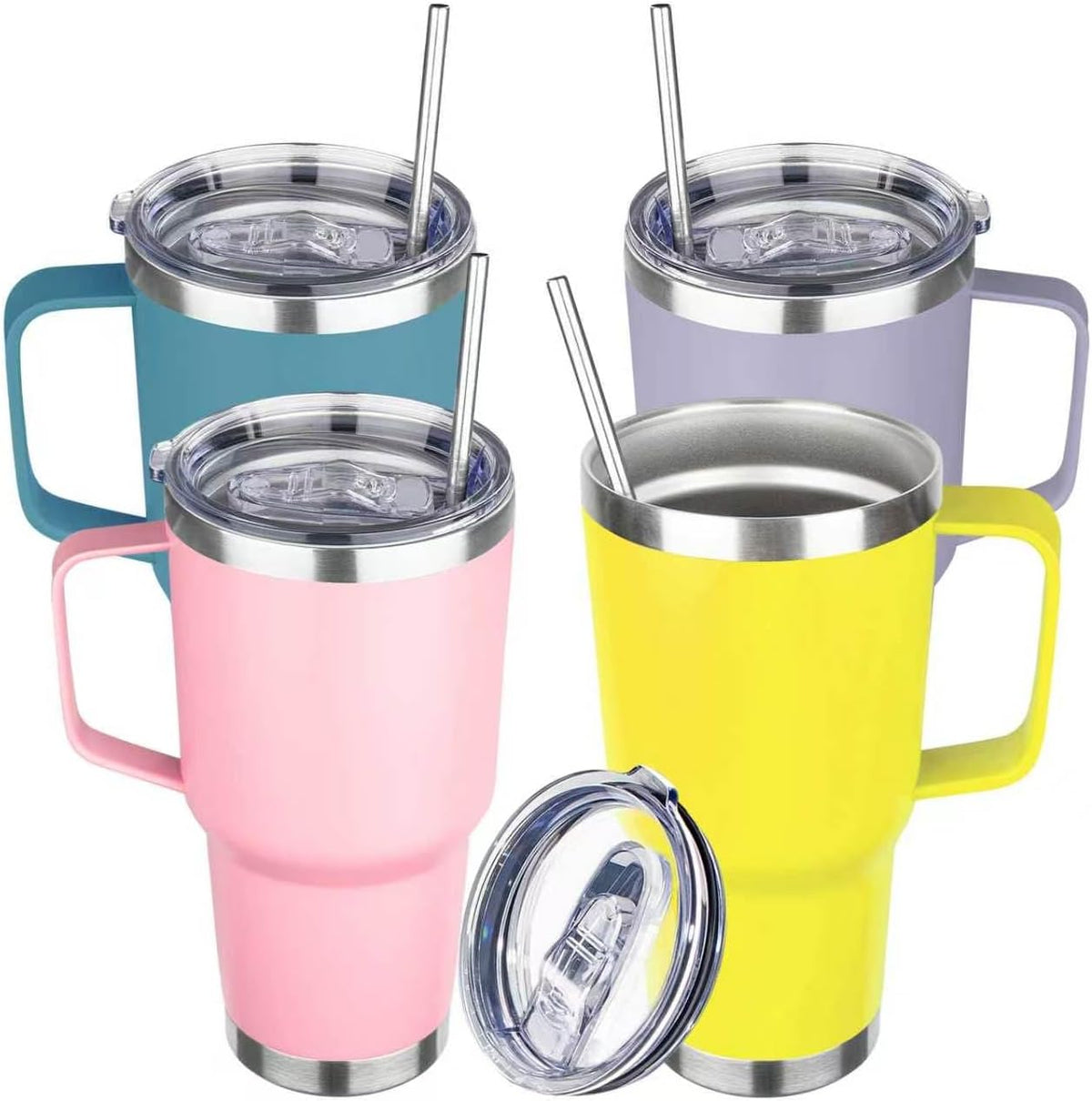 40 oz Tumbler with Handle, Insulated Tumbler with Lid and Straw, Reusable Stainless Steel Vacuum Insulated Cup, 100% Leak Proof Thermal Travel Coffee Mug Cup for Cold and Hot (Light Purple)