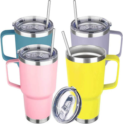 40 oz Tumbler with Handle, Insulated Tumbler with Lid and Straw, Reusable Stainless Steel Vacuum Insulated Cup, 100% Leak Proof Thermal Travel Coffee Mug Cup for Cold and Hot (Light Purple)