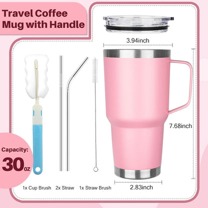 40 oz Tumbler with Handle, Insulated Tumbler with Lid and Straw, Reusable Stainless Steel Vacuum Insulated Cup, 100% Leak Proof Thermal Travel Coffee Mug Cup for Cold and Hot (Light Purple)