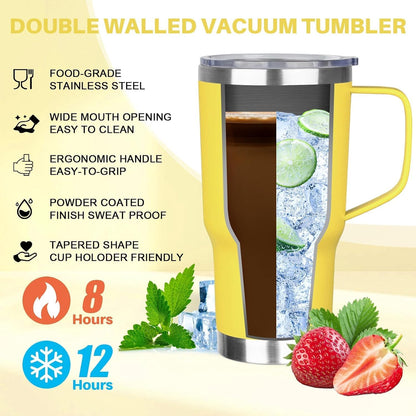 40 oz Tumbler with Handle, Insulated Tumbler with Lid and Straw, Reusable Stainless Steel Vacuum Insulated Cup, 100% Leak Proof Thermal Travel Coffee Mug Cup for Cold and Hot (Light Purple)