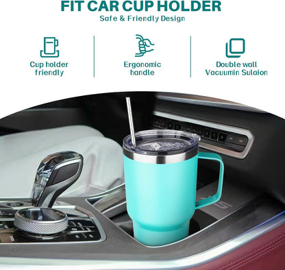 40 oz Tumbler with Handle, Insulated Tumbler with Lid and Straw, Reusable Stainless Steel Vacuum Insulated Cup, 100% Leak Proof Thermal Travel Coffee Mug Cup for Cold and Hot (Light Purple)
