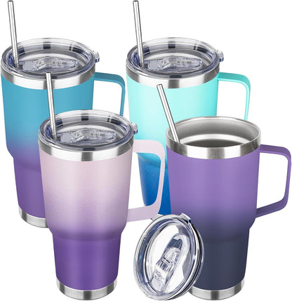 40 oz Tumbler with Handle, Insulated Tumbler with Lid and Straw, Reusable Stainless Steel Vacuum Insulated Cup, 100% Leak Proof Thermal Travel Coffee Mug Cup for Cold and Hot (Light Purple)