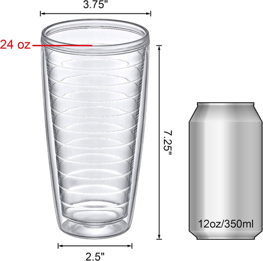 Alaska - 24-Ounce Insulated Plastic Tumblers (Set of 6), Double-Wall Plastic Drinking Glasses, All-Clear Reusable Cups, BPA-Free, Shatter-Proof, Dishwasher-Safe