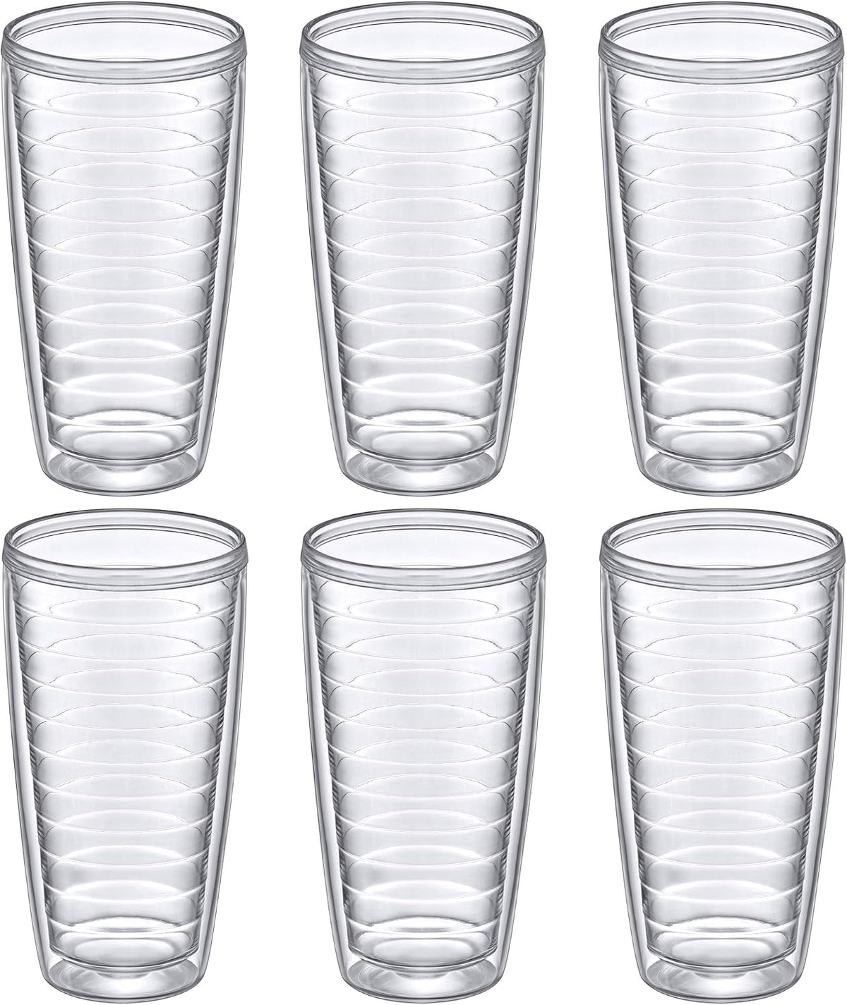 Alaska - 24-Ounce Insulated Plastic Tumblers (Set of 6), Double-Wall Plastic Drinking Glasses, All-Clear Reusable Cups, BPA-Free, Shatter-Proof, Dishwasher-Safe