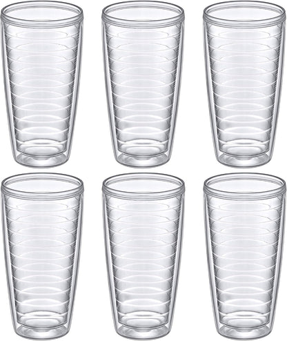 Alaska - 24-Ounce Insulated Plastic Tumblers (Set of 6), Double-Wall Plastic Drinking Glasses, All-Clear Reusable Cups, BPA-Free, Shatter-Proof, Dishwasher-Safe
