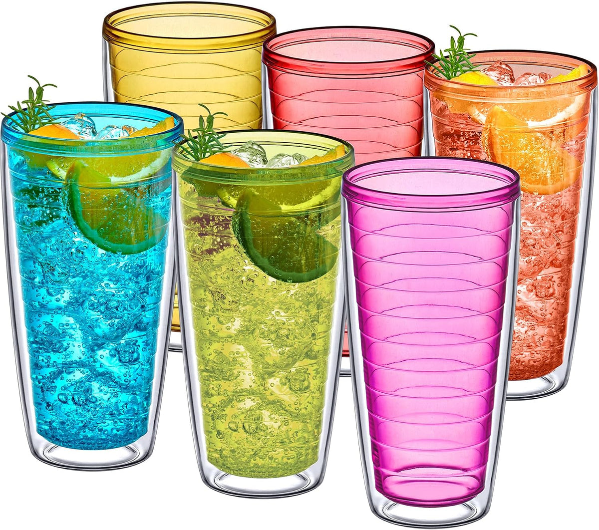 Alaska - 24-Ounce Insulated Plastic Tumblers (Set of 6), Double-Wall Plastic Drinking Glasses, All-Clear Reusable Cups, BPA-Free, Shatter-Proof, Dishwasher-Safe