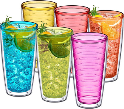 Alaska - 24-Ounce Insulated Plastic Tumblers (Set of 6), Double-Wall Plastic Drinking Glasses, All-Clear Reusable Cups, BPA-Free, Shatter-Proof, Dishwasher-Safe