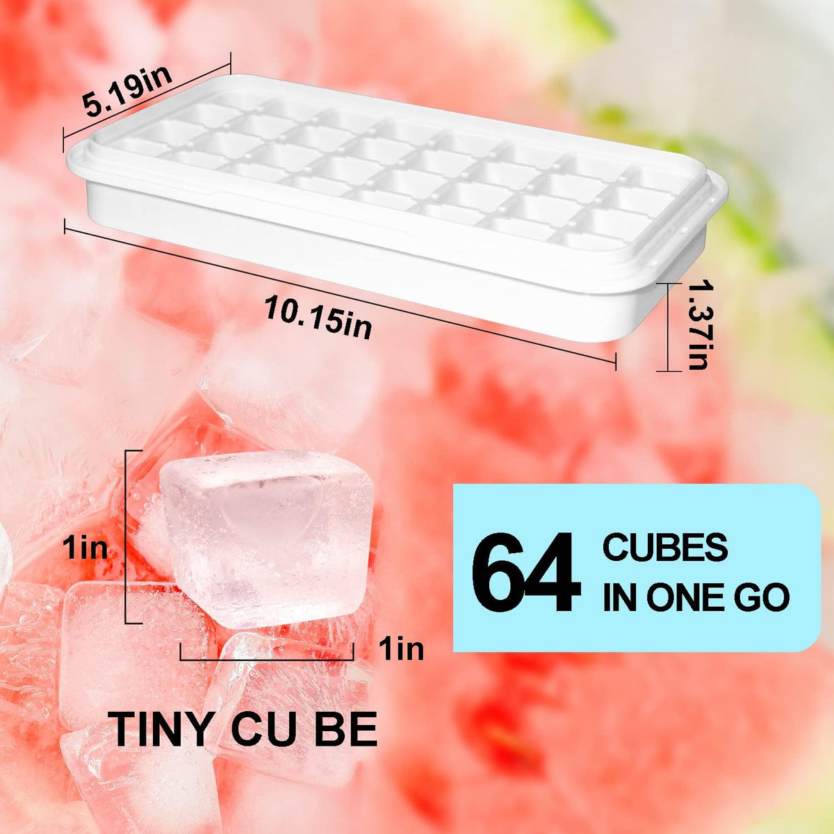 Ice Trays for Freezer with Lid & Bin, Ice Cube Tray Making 64 pcs Ice Cubes, Easy Press to Release Ice, Ice Tray with Storage Bin Chilling Cocktail Whiskey Coffee 2 Trays 1 Ice Bucket & Scoop (Black)
