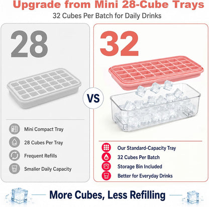 Ice Trays for Freezer with Lid & Bin, Ice Cube Tray Making 64 pcs Ice Cubes, Easy Press to Release Ice, Ice Tray with Storage Bin Chilling Cocktail Whiskey Coffee 2 Trays 1 Ice Bucket & Scoop (Black)