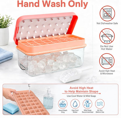 Ice Trays for Freezer with Lid & Bin, Ice Cube Tray Making 64 pcs Ice Cubes, Easy Press to Release Ice, Ice Tray with Storage Bin Chilling Cocktail Whiskey Coffee 2 Trays 1 Ice Bucket & Scoop (Black)