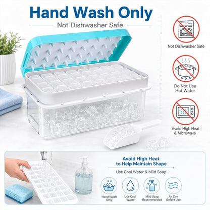 Ice Trays for Freezer with Lid & Bin, Ice Cube Tray Making 64 pcs Ice Cubes, Easy Press to Release Ice, Ice Tray with Storage Bin Chilling Cocktail Whiskey Coffee 2 Trays 1 Ice Bucket & Scoop (Black)