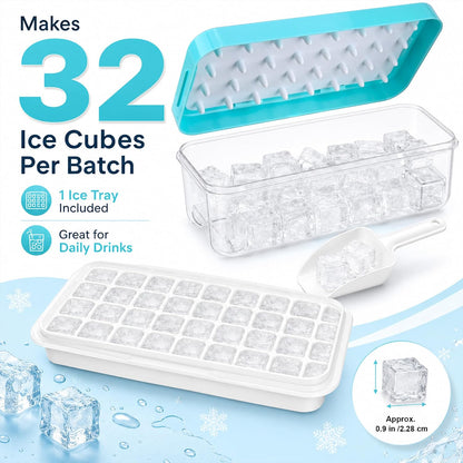 Ice Trays for Freezer with Lid & Bin, Ice Cube Tray Making 64 pcs Ice Cubes, Easy Press to Release Ice, Ice Tray with Storage Bin Chilling Cocktail Whiskey Coffee 2 Trays 1 Ice Bucket & Scoop (Black)