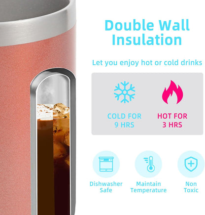 Volhoply 14oz Insulated Stainless Steel Coffee Mug with Lid Bulk,Double Wall Vacuum Travel Coffee Cup with Handle,Reusable Metal Cups Tumbler Cup,Camping Mugs,Ideal Gifts(Mix,4)