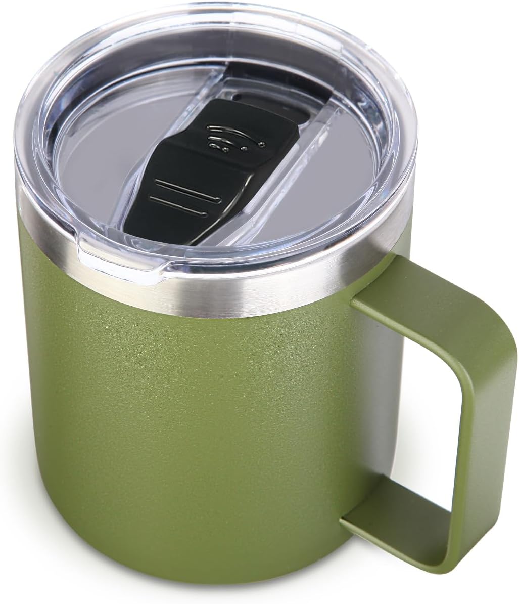 Volhoply 14oz Insulated Stainless Steel Coffee Mug with Lid Bulk,Double Wall Vacuum Travel Coffee Cup with Handle,Reusable Metal Cups Tumbler Cup,Camping Mugs,Ideal Gifts(Mix,4)