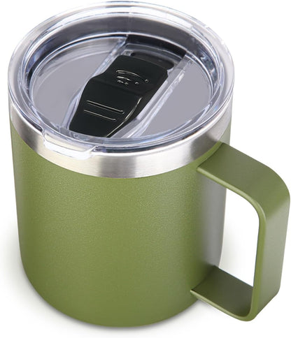 Volhoply 14oz Insulated Stainless Steel Coffee Mug with Lid Bulk,Double Wall Vacuum Travel Coffee Cup with Handle,Reusable Metal Cups Tumbler Cup,Camping Mugs,Ideal Gifts(Mix,4)