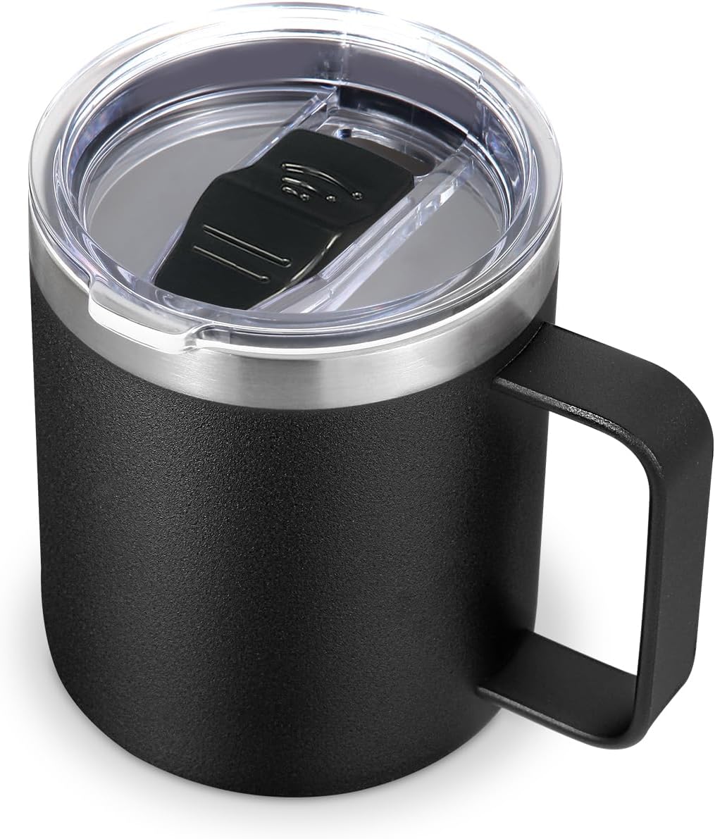 Volhoply 14oz Insulated Stainless Steel Coffee Mug with Lid Bulk,Double Wall Vacuum Travel Coffee Cup with Handle,Reusable Metal Cups Tumbler Cup,Camping Mugs,Ideal Gifts(Mix,4)