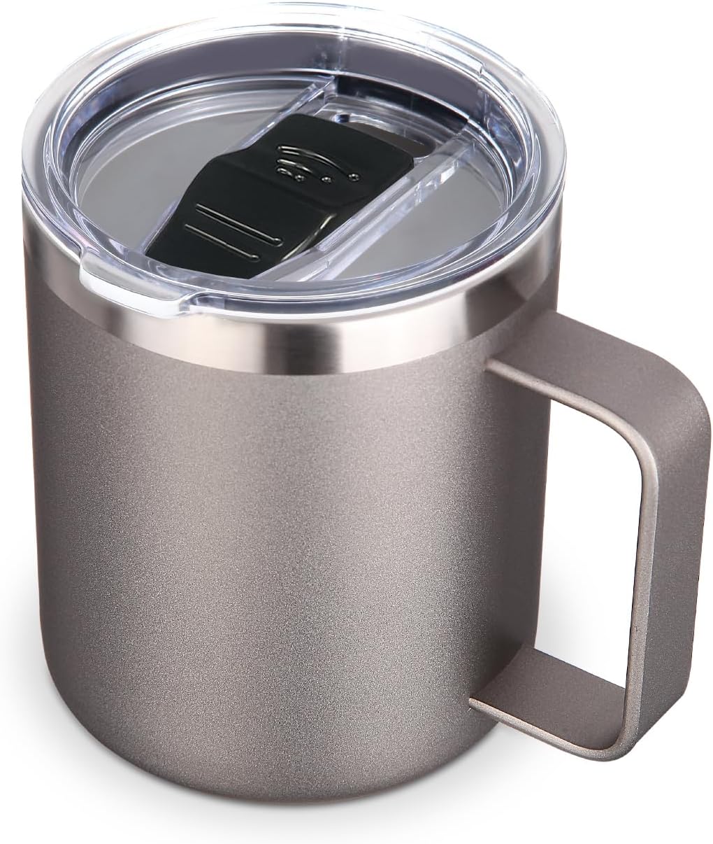 Volhoply 14oz Insulated Stainless Steel Coffee Mug with Lid Bulk,Double Wall Vacuum Travel Coffee Cup with Handle,Reusable Metal Cups Tumbler Cup,Camping Mugs,Ideal Gifts(Mix,4)