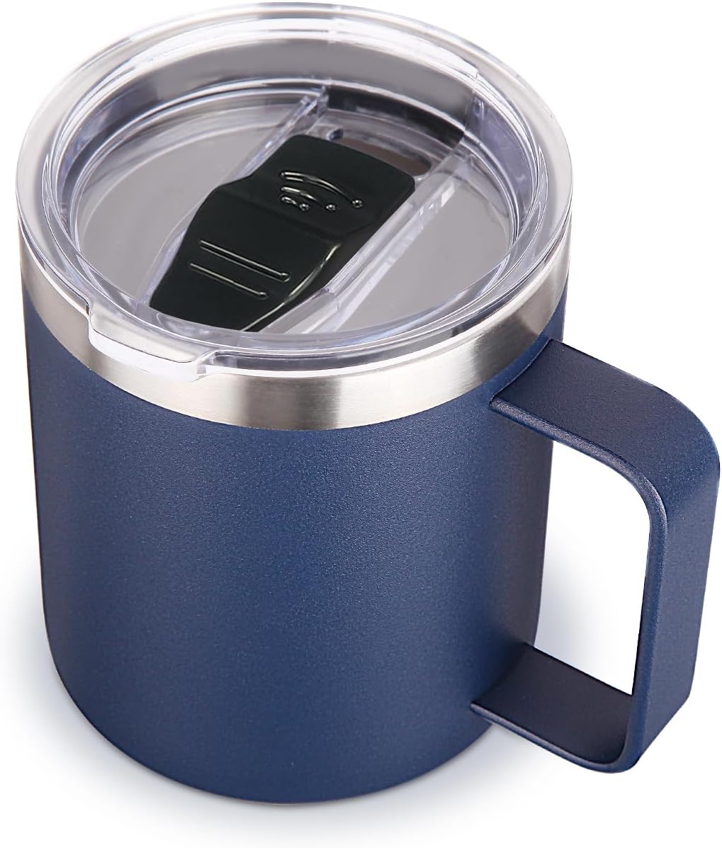Volhoply 14oz Insulated Stainless Steel Coffee Mug with Lid Bulk,Double Wall Vacuum Travel Coffee Cup with Handle,Reusable Metal Cups Tumbler Cup,Camping Mugs,Ideal Gifts(Mix,4)
