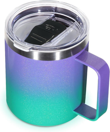 Volhoply 14oz Insulated Stainless Steel Coffee Mug with Lid Bulk,Double Wall Vacuum Travel Coffee Cup with Handle,Reusable Metal Cups Tumbler Cup,Camping Mugs,Ideal Gifts(Mix,4)